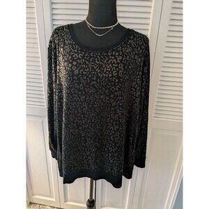 Jane + Delancey Sweatshirt Women's 1X Black Cheetah Print Leopard Metallic Comfy